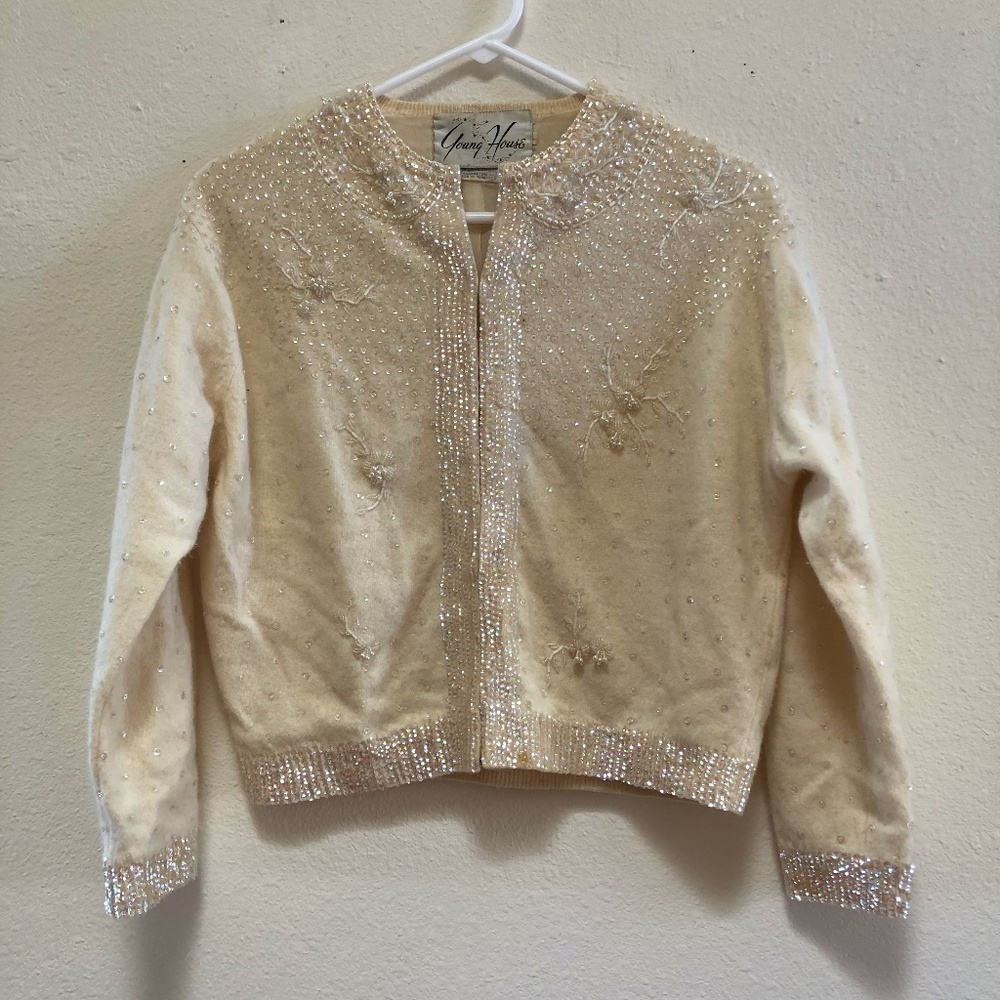 Vintage Young House Wool Sequin Cardigan Petite